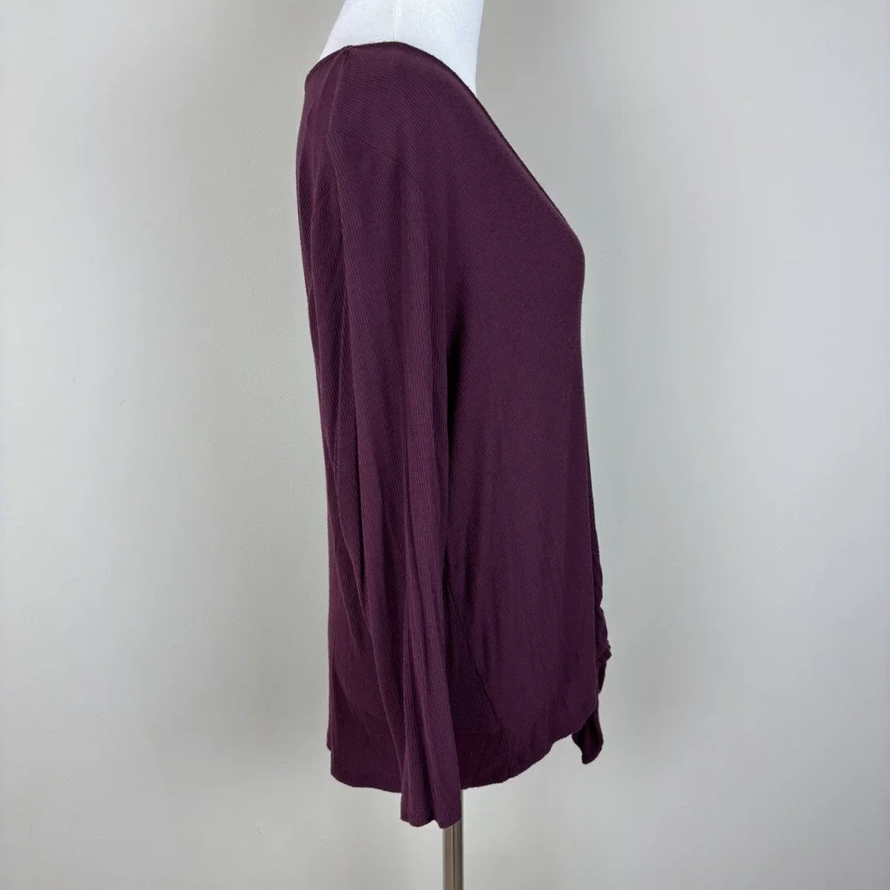 Michael‎ Kors Top Womens XL Purple Ribbed Knit Tie Hem 3/4 Sleeve Buttons V-Neck
